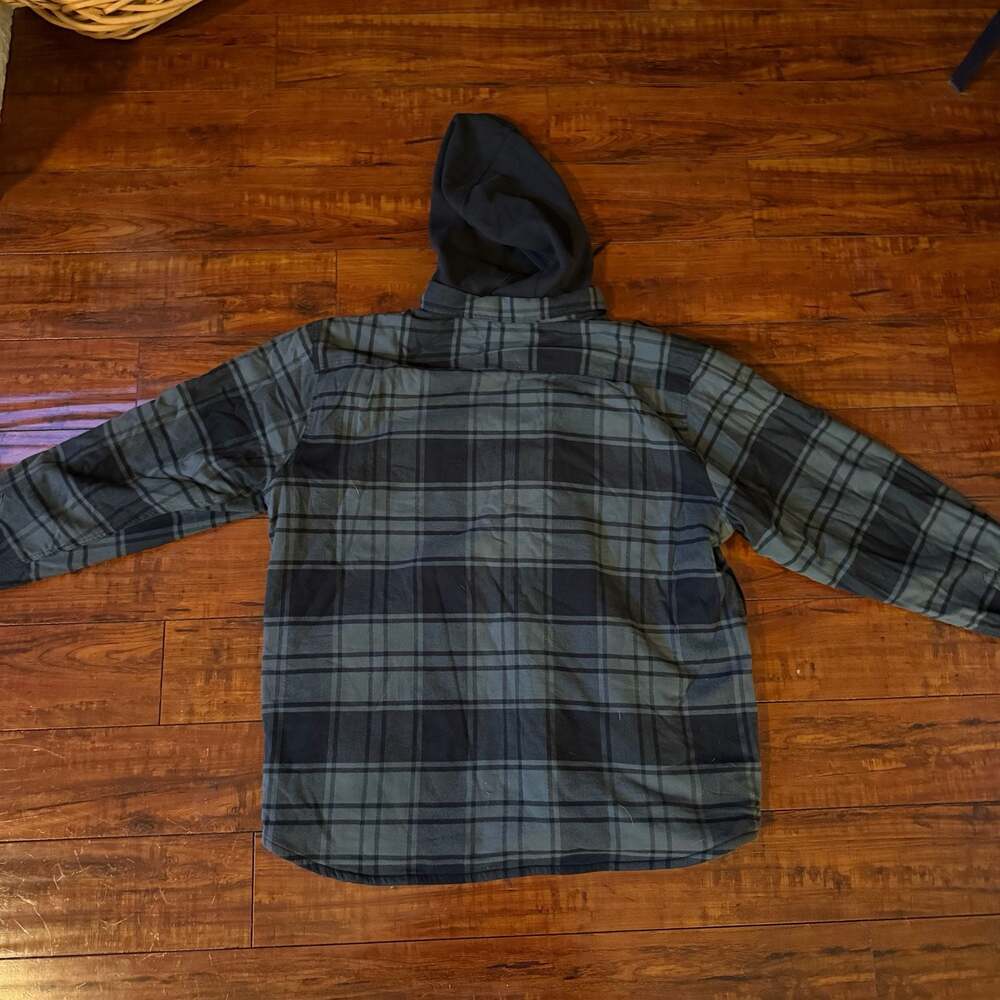 Carhartt Rugged Flex Relaxed Fit Flannel Fleece Lined Hooded Shirt Jac Green Pla